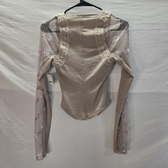 Free People Women’s Small Jolie Long Sheer Sleeves Square Neck Cashmere Camo New - Picture 10 of 10